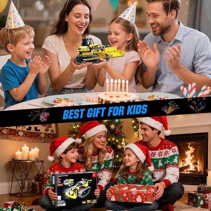 zinat 3 in 1 STEM Remote Control Bulldozer Building Set DIY Engineering Construction Kit with APP &amp Remote Educational Robot Blocks Toy Birthday for Kids Teens Adults - 452 Pcs