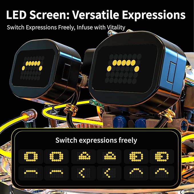Transparent Spherical Robot Building Block SetStem Toys for Ages 8-13Programmable Remote-Controlled PoweredLED Expression Display and Cyberpunk LightingHoliday and Birthday Gifts