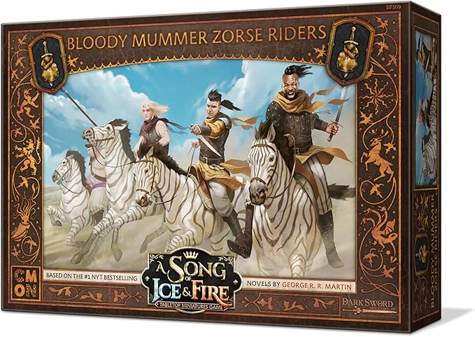 CMON A Song of Ice and Fire Tabletop Miniatures Bloody Mummer Zorse Riders Unit Box - Mercenary Mounted Mayhem Strategy Game for Adults Ages 14+ 2+ Players 45-60 Minute Playtime Made by CMON