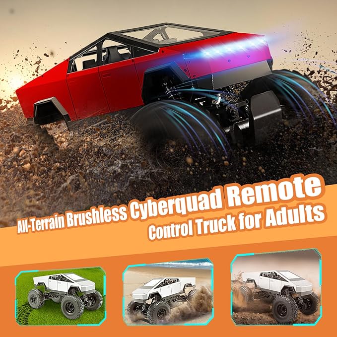 Remote Control Car 2.4Ghz 1/8 Scale Model Racing Car Toys Aluminum Alloy 4WD Off-Road Pickup Truck with LED Headlight and Rechargeable Battery Gifts for Adults Boys (Red)