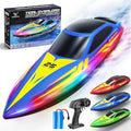 RC Boat with 7-Mode Colorful LED Lights10 Inch Remote Control Boat15KM/H High Speed2.4GHz3 Speed Modes2 Rechargeable BatteriesAuto Flip RecoveryPool &amp Lake Racing Gifts for Kids &amp Adult