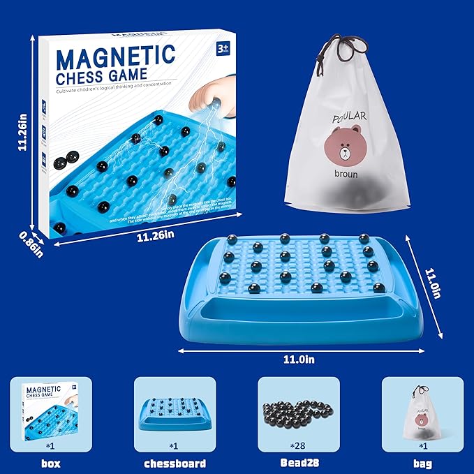 Magnet Game Magnet Chess Game for Kids 8-12 with 28pcs Magnetic Board Games for Kids and Adults Gifts for Boys &amp Girls 2-4 Players (Blue 28)