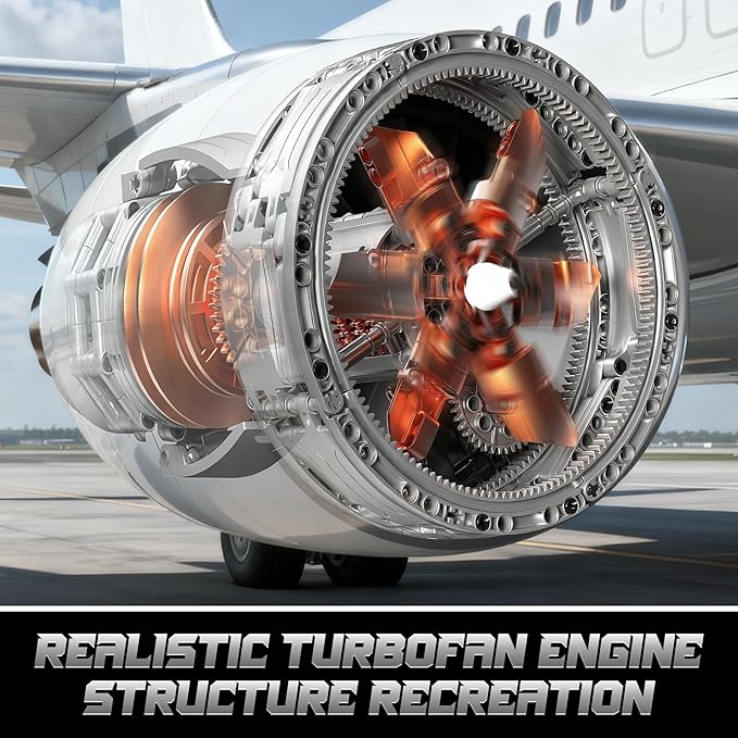 Turbojet Engine Building Blocks Sets Motorized Jet Engine Model Kit with Motor Mini Aircraft Engine Kits That Runs with Spinning Fan &amp Moving Turbine for Adults &amp Kids 12+