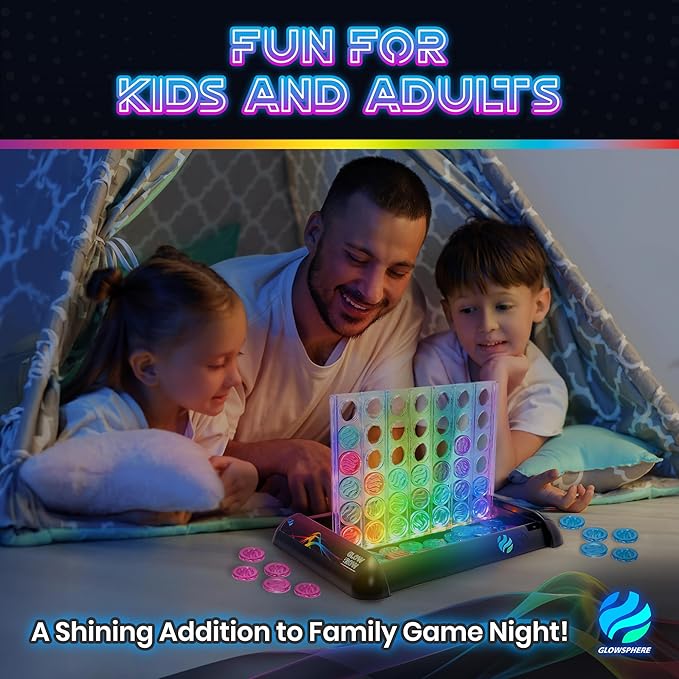 Glow in a Row Light-Up 4 in a Row Board Game Strategy Games for Kids Ages 6 and Above 2 Player Game Perfect for Kids and Adults Family Game Night