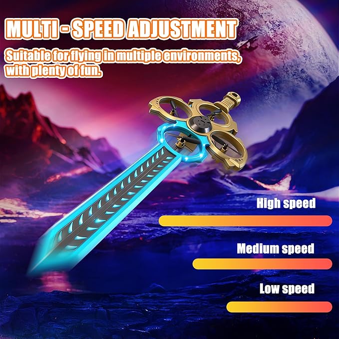 Upgraded Flying Sword RC Drone with Colorful LED Lights ABS Metal Remote Control Airplane with Hand Gesture &amp Smart Watch Control 3 Speed Modes &amp Stunt Drone for Kids Adults Upgraded Gold