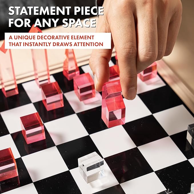 Acrylic Chess Set for Decor and Playing - Modern Pink Chess - Colorful Chess - Age 8+