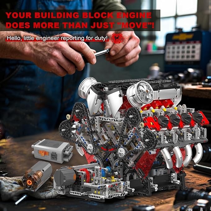 Sosuy Supercar V8 Motorized Model Engine Building Block Kit – Electric Drive Realistic Working Replica STEM Engineering Educational Toy Gift for Kids Adults Boys Girls 2718+Pcs