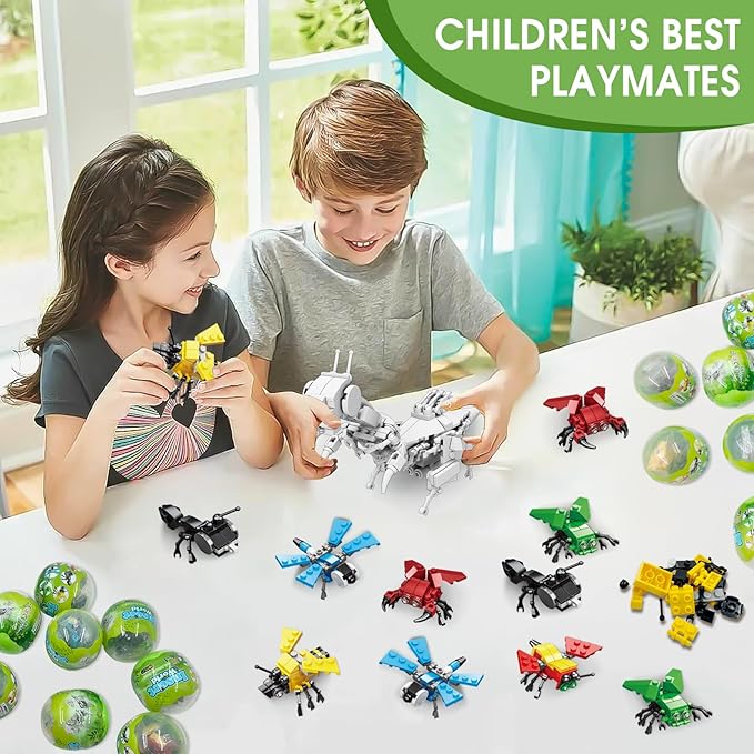 Mini Building Block Sets 12PCS Insects Building Blocks 6 in 1 STEM Toys Eggs Building Sets Party Favors for Kids Goodie Bags Prizes/Birthday Gifts
