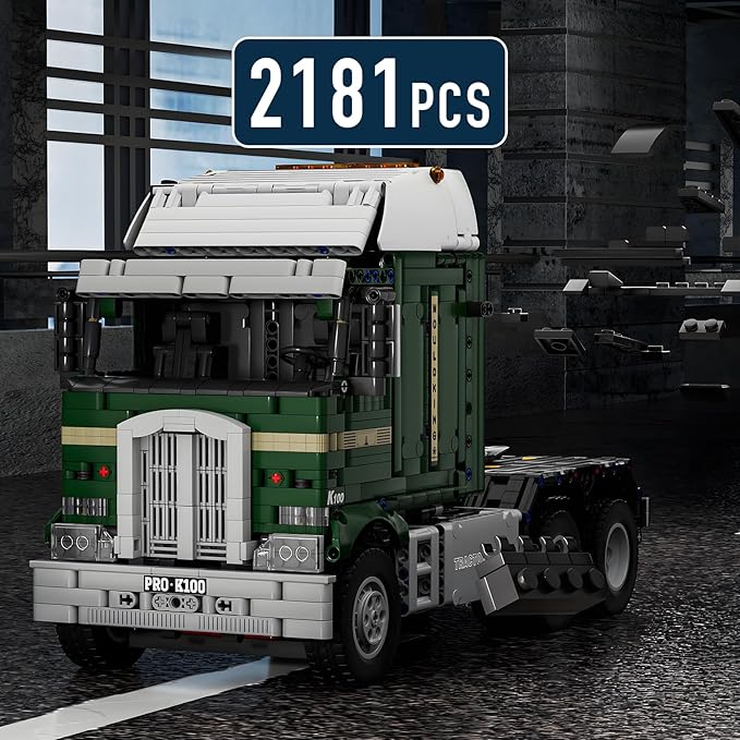 Mould King RC Tractor Truck Toy Building Block Semi Truck Toy for Aged 14+ 13202 Realistic Car Model with Motor Heavy Equipment Transporter Build and Display Blocks Kits (2181 Pieces)