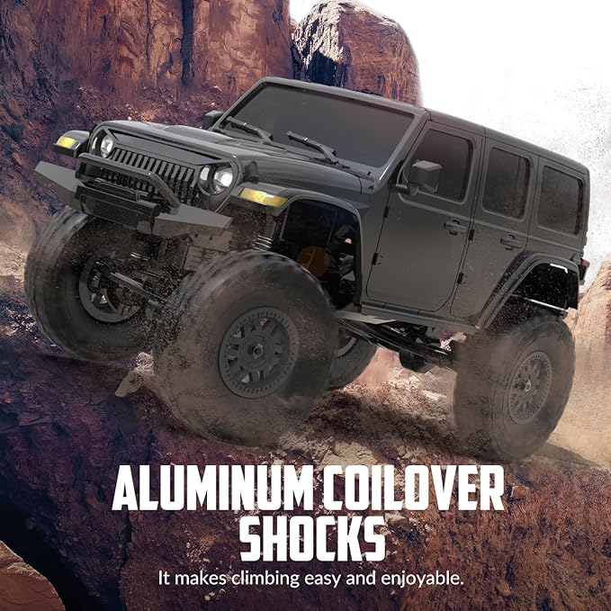 RACENT 1/24 RC Crawler 4WD Off Road All Terrain RC Monster Truck Rock Climbing with led Light Waterproof Hobby Grade Toys with 2 Batteries for Adults (Black)