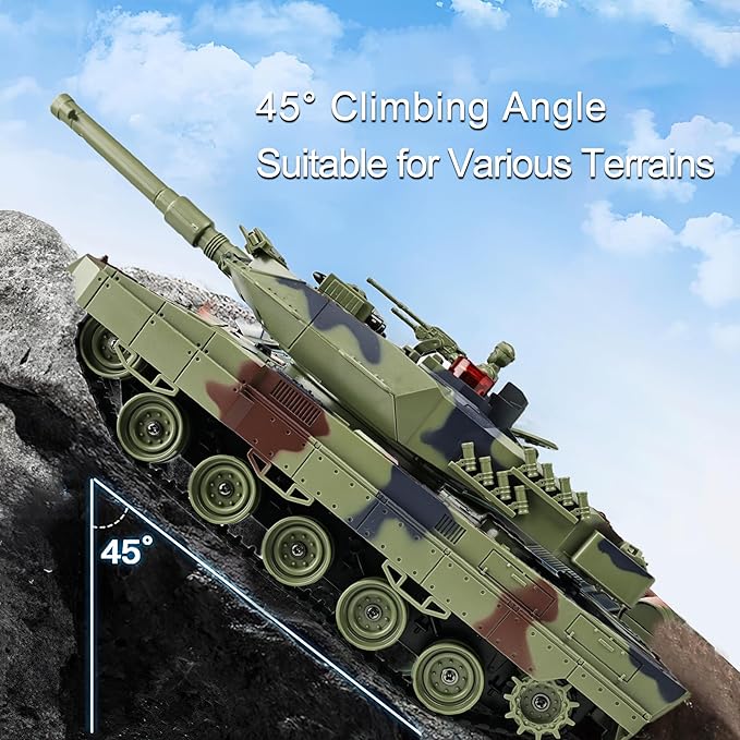 KAIM 1/24 RC TankRemote Control Tank for Boys with Smoke Lights &amp Sounds2.4GHz Ger Leopard II Army ModelMilitary Toys Gift for Kids Ages 6+