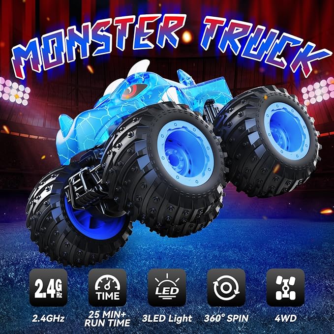 Remote Control Car 2.4GHz Monster Trucks Toys with Light Spray Birthday Gift for Kids 3 4 5 6 7 8 All Terrain RC Cars Toddler Toys for Boys Girls 3+ Year Old