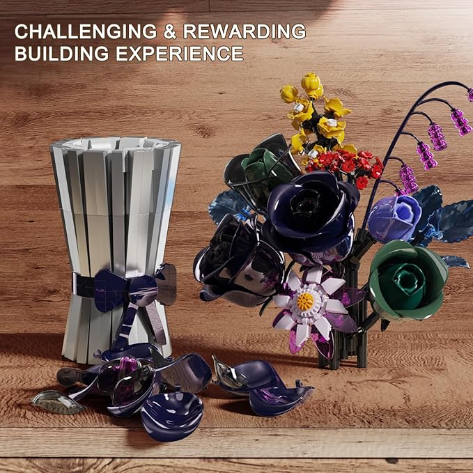 Flowers Bouquet Building Set 982 PCS Multiple Rose Botanical Collection Kit Artificial Flowers Botanical Collection DIY Unique Home&ampOffice Bonsai Decoration Gift for Valentine's Day Christmas