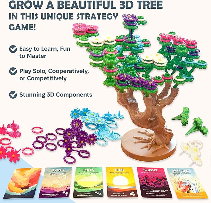 Bloomchasers 3D Flower Stacking Tree Building Board Game for Families and Adults Light Strategy Beautiful Fun &amp Competitive Base Game + Expansion 1-6 Players Age 12+