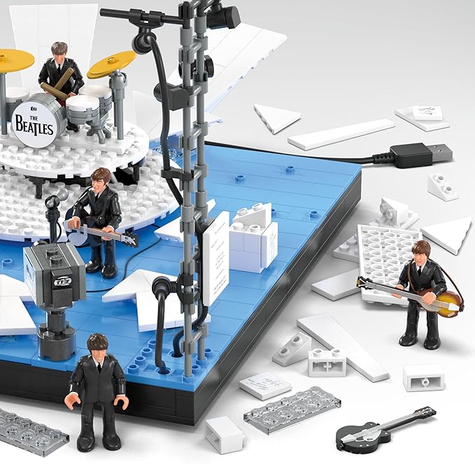 MEGA The Beatles Building Set with 681 Pieces 4 Poseable Action Figures and Ed Sullivan Stage with LED Lights for Adult Collectors