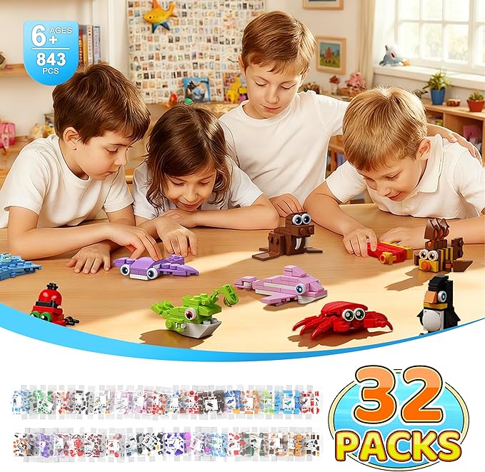 32 Pack Marine Animals Building Blocks - 846PCS Kids Party Favors Educational Toy Goodie Bag Stuffers Classroom Prizes Valentines Easter Birthday Gifts for Boys Girls 6-12