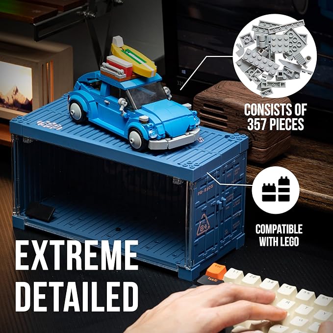 dOMOb VW Beetle Car Building Blocks Kit – 347 pcs Building Blocks Set w/Container Display Box – Modular Scale 1:32 Model – Bricks Toy for Kids &amp Adults 8+ – for Boys Hobbyist Collector