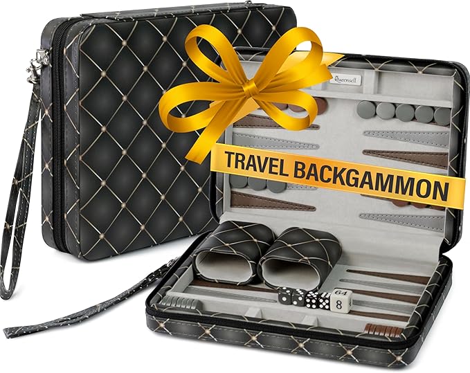 Magnetic Travel Backgammon Sets for Adults - Quality PU Leather Backgammon Board Game for Adults and Kids - 14 Gift for Man Backgammon Board with 32 Magnetic Pieces in PU Leather Case