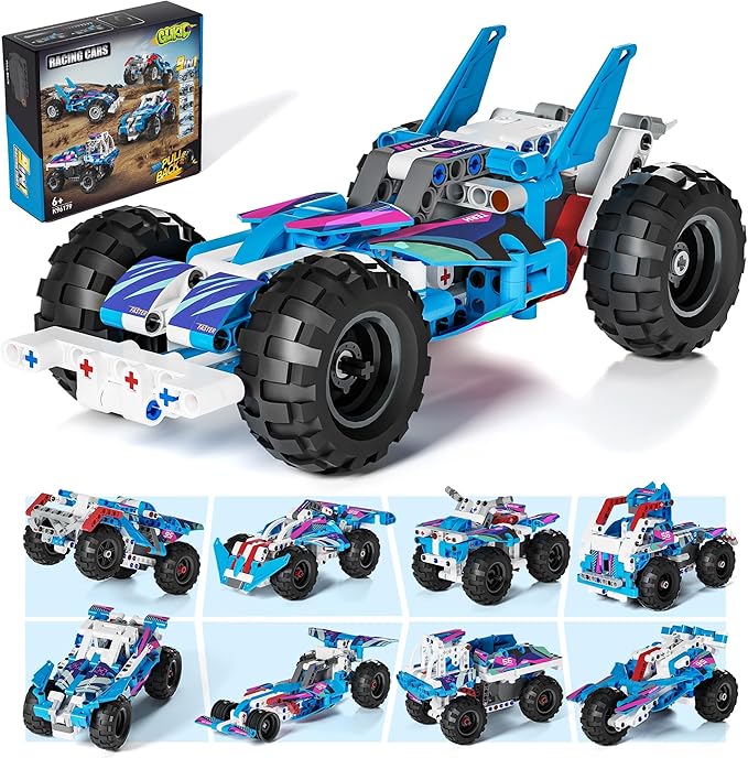 Technic 9 in 1 Pull-Back Car Building Set - Off-Road Race Vehicle Models for Boys and Girls STEM Engineering Toy for Kids Ages 8 and Up | Ideal Gift for Birthdays