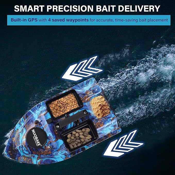 Bait BoatRC Bait Boat for Fishing with GPS &amp Auto Return4.4lbs Bait Capacity 8-Hours Battery 546yd Remote Control Range Brushless Motors &amp Night LightABS Heavy-Duty Hull