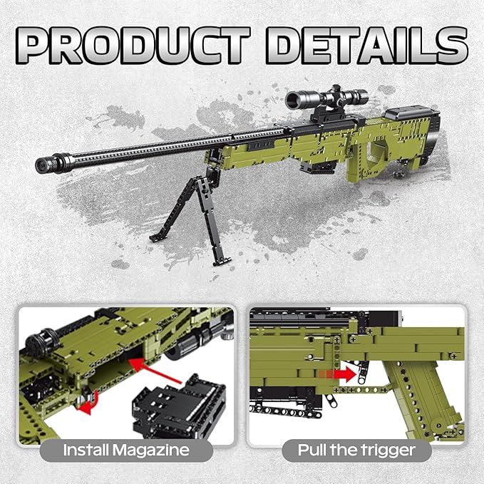 Sosuy Building Block Gun Sets AWM 1:1 DIY Shootable Sniper Model Guns Army Toys for Adult Teen Boys Birthday Gifts for Men Kids Age 8+ Realistic Bricks Collection for Military Fan 1628PCS