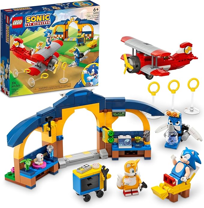 LEGO Sonic The Hedgehog Tails’ Workshop and Tornado Plane 76991 Building Toy Set Airplane Toy with 4 Sonic Figures and Accessories for Creative Role Play Gift for 6 Year Olds who Love Gaming