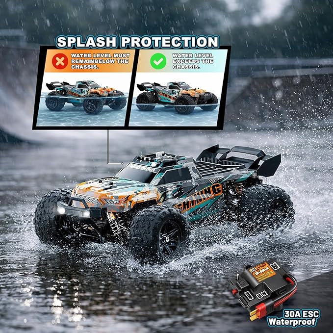 RC Cars 1:18 4WD High Speed Off-Road RC Truck 40 KM/H Remote Control Car with Waterproof ESC 2 Rechargeable 7.4V 1300mAh Batteries Dual Body Shells for Adults &amp Kids Great Gifts for Outdoor F