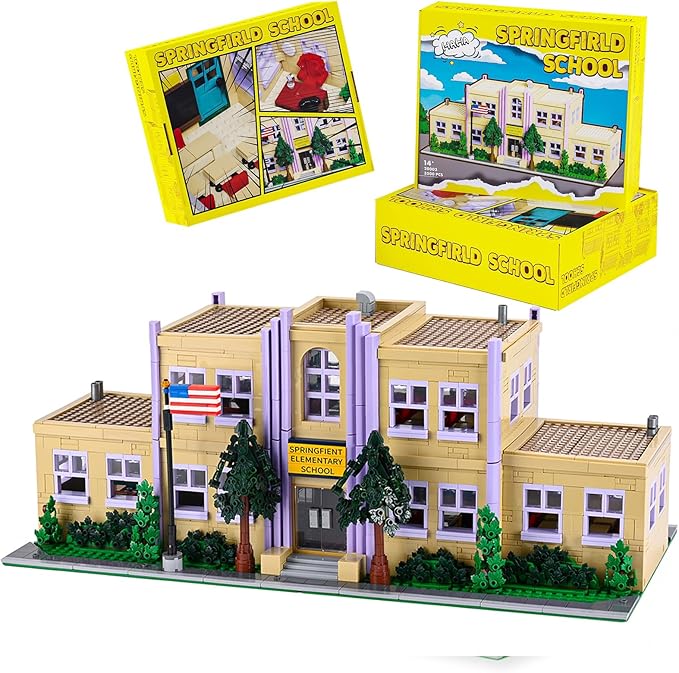 Simpsans Springfiald School Building Blocks - Moc American SCA Two-Story ArchitectureModular City House Building Sets - 3500 Pieces - for AdultsHobbyistCollector