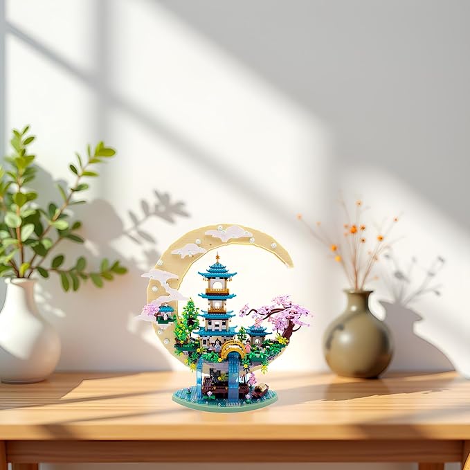 Chinese Moon Palace Micro Building Blocks Set（4288 PCS）Cherry Blossom Bonsai Tree Building Set for Adults TeensMini Japanese Sakura Tree House Architecture Model Bricks Creative Gift for 14+