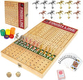 FUNNYB&ampG 21 inches Horse Race Board Game Foldable Large Horse Racing Game for Adults with 11 Metal Horses Solid Wood 60 Pcs Poker Chips 2 Dice 1 Pack of Cards for Family Tabletop Parties(Log)