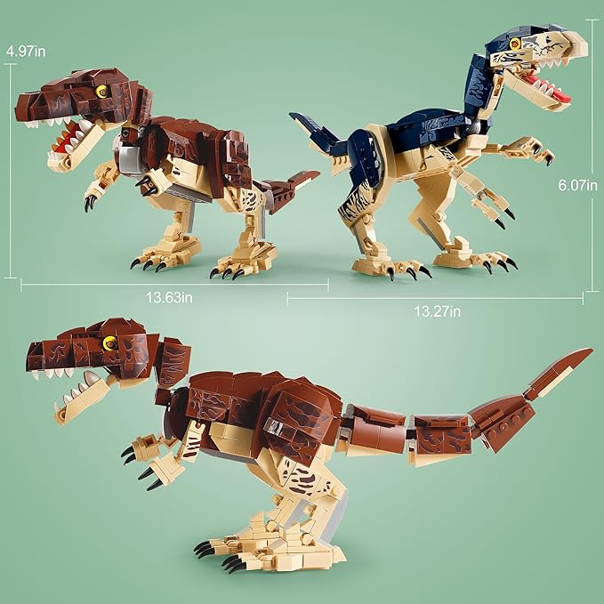Dinosaur Toy Building Sets Build Mighty T.rex &amp Velociraptor Dinos World Building Kit for Boys and Girls Ages 6+ Year Old Gift Ideas for Birthdays (910 PCS)