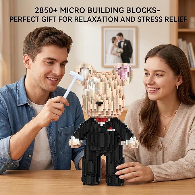 12.6 Groom Teddy Blocks Bear Building Bricks Set - Challenging DIY Micro Blocks for Adults Ages 14+ Collectible Home Decor for Office Bookshelf - Screen-Free Keep Busy Relaxing Gifts