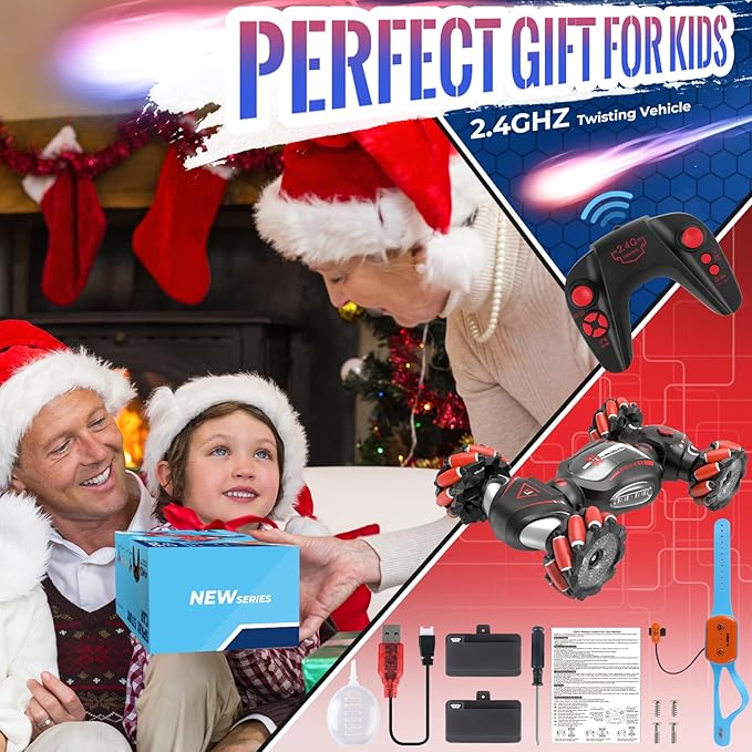 Gesture Sensing RC Stunt Car Toys for 6-12 Boys Girls Birthday Gifts for Kids 2.4Ghz 4WD Hand Controlled RC Car with Light &amp Music &amp Spray Double-Sided 360° Rotating
