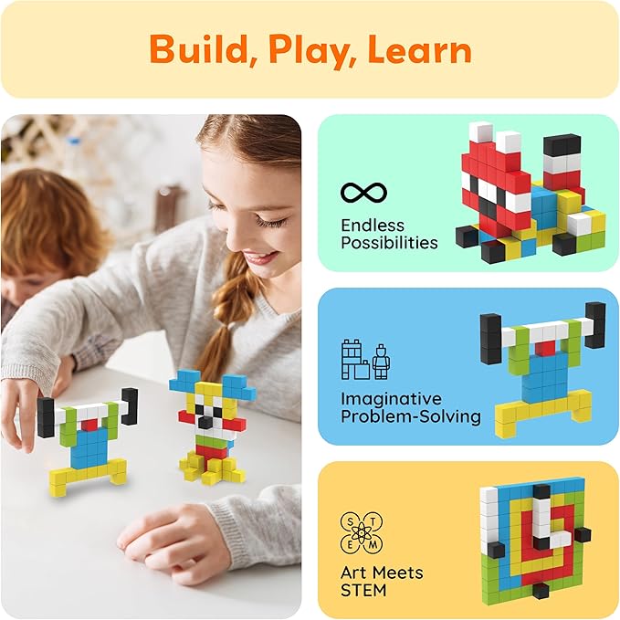 PicassoTiles 100pcs 0.5” Pixel Magnetic Puzzle Cube Mix &amp Match Cubes Sensory Toys STEAM Education Learning Building Block Magnets Children Construction Toy Set Stacking Magnet Creative Kit PMC100