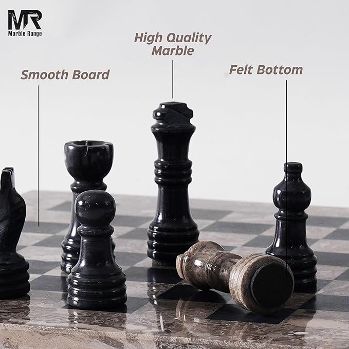 Marble Chess Set for Adults 10 Handmade Oceanic &amp Black Board Game with 32 Chess Pieces 2 Extra Queens &amp Storage Box Luxury Travel Game Elegant for Home Decor