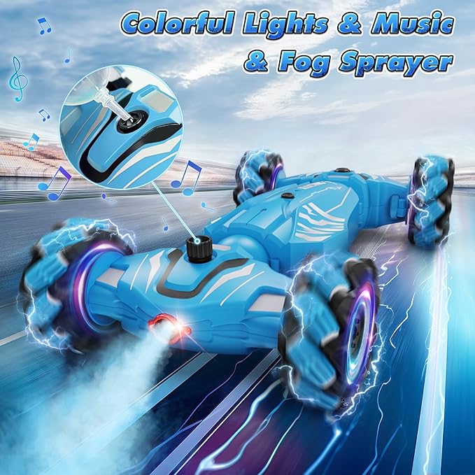 Dysaim Gesture Sensing RC Stunt Car Cool Birthday Gifts for Boys Ages 6-12 Toys 4WD Remote Control Car 360° Rotate Transform Drift RC Cars with Lights Music Sprayer 2.4Ghz Hand Controlled