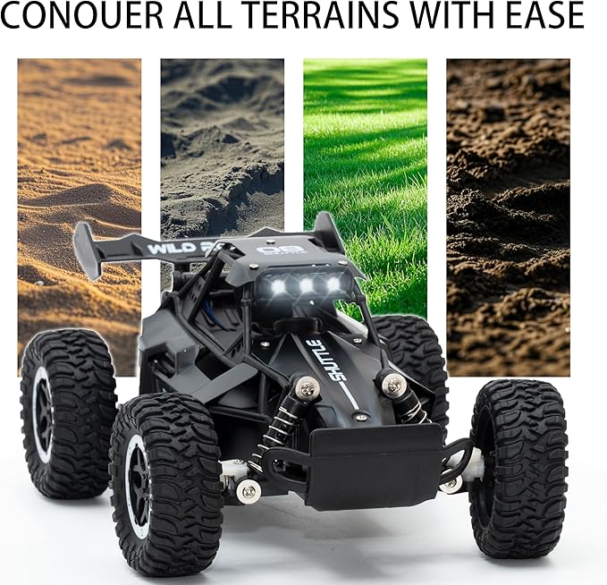 Remote Control Car RC Cars 1:16 All Terrain Monster Truck LED Headlights Outdoor 2WD Off Road Hobby RC 2.4GHz High Speed 20Km/h RC Car Toys Gift for Kids Boys 3 4 5-12 (Black)