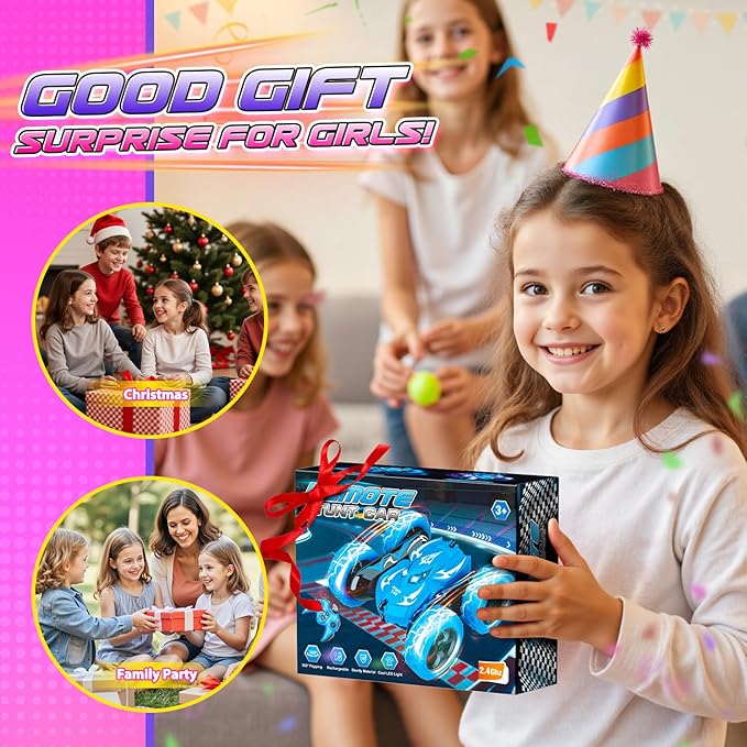 Remote Control Car 4WD 2.4GHz Fast RC Cars with Wheel Lights Toys for Age 3-12 Birthday Gifts Christmas Toys for 3-12 Year Olds Type-C Charging Rechargeable