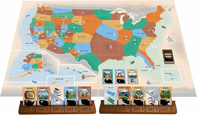 10 Days in The National Parks Board Game - Hike Boat Fly or Drive to Scenic American Landmarks. Easy-to-Learn Card Drafting &amp Hand Management Game Ages 8+ 2–4 Players Made by The Op Games