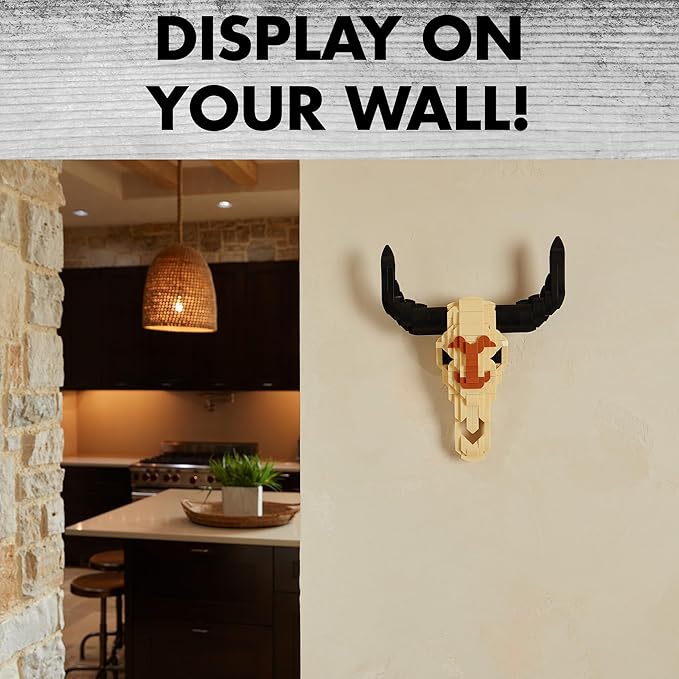 Brickcraft Officially Licensed Yellowstone TV Show Cow Steer Skull with Table &amp Wall Mount Included 563 Pieces Multicolored Brick Building Set