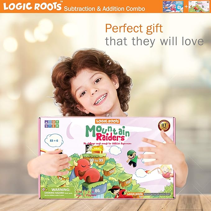 Addition and Subtraction Game - Fun Math Board Game for 6-8 Year Olds Easy to Play Educational Game for Kids at Home STEM Toy Gift for Girls &amp Boys (Cloud Hoppers + Moutain Raiders)