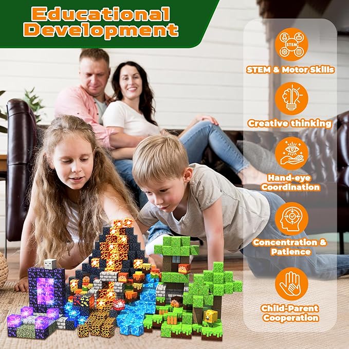 300 PCS Magnetic Blocks with Light Blocks - Easter Toys for Boys and Girls Age 3+ Years Old Magnet Tiles Toys for Kids Boys and Girls Magnetic Building Blocks Cubes Stacking Magnets for Kids