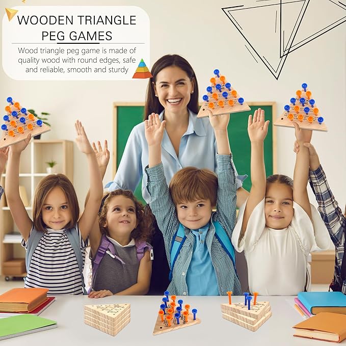 16 Packs Wooden Peg Game Tricky Triangle Peg Board Game Family Wood Puzzles Strategy Toy for Kids Adult Family Travel Gathering Jump Games