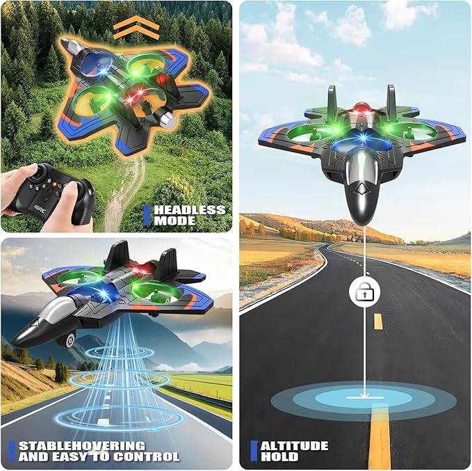 4DRC V32 Foam RC Planes with 3 Batteries Remote Control Airplanes for Kids Adults 8-16 RC Drone Airplane Helicopter Jet with Light 360° Flip Stunt Roll Airplane Toy Gifts for Kids Boys Adults