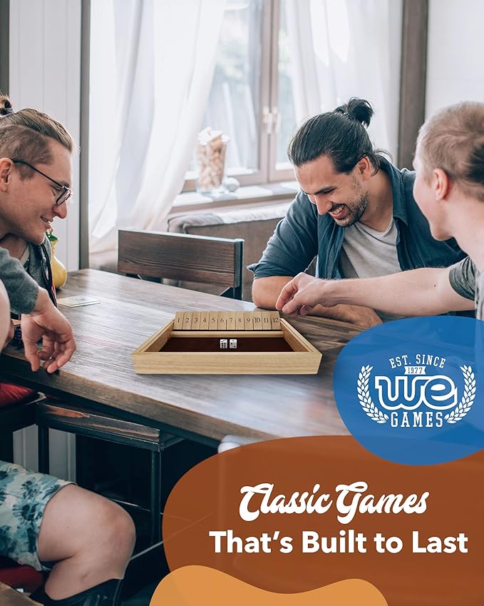 WE Games 12 Number Shut The Box Board Game- Natural Wood Box with Lid