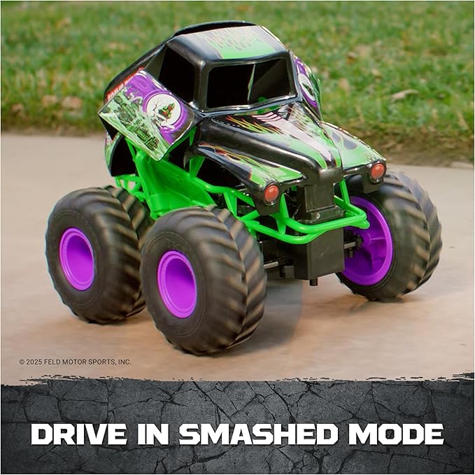 Monster Jam Official Smash &amp Bash Grave Digger Remote Control Indoor &amp Outdoor Vehicle 1:15 Scale Repairable Monster Truck Kids Toys for Boy and Girls Ages 4 and up