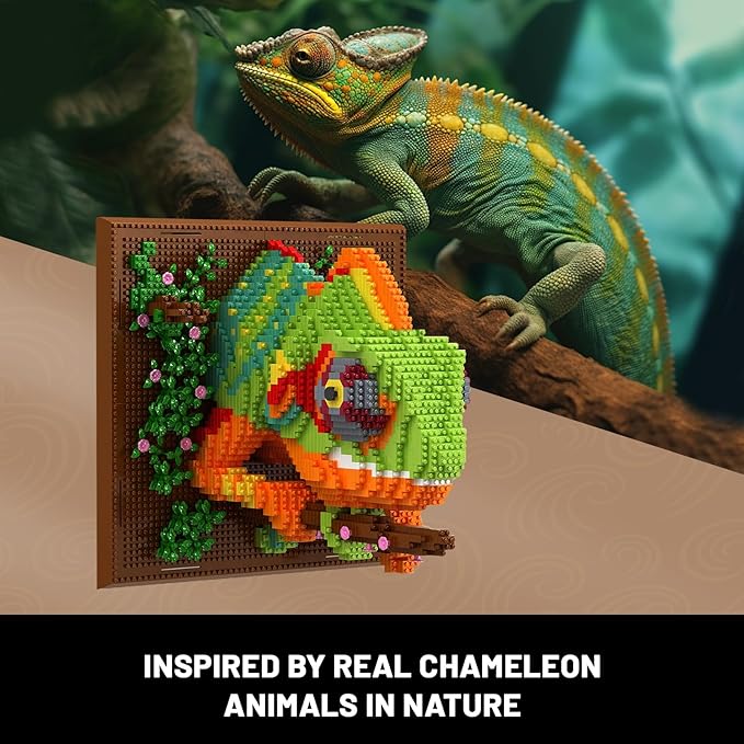 Chameleon Animal 3D Wall Art Micro Mini Building Blocks Set for Adults Unique Home Wall Decor or Table Display No Compatible with Lego Ideal Birthday Christmas Toy Gift for Teens (2688 PCS)