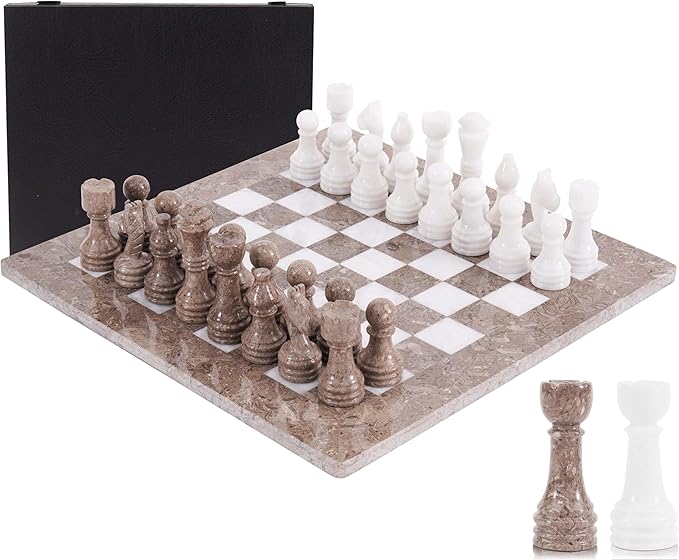 Marble Chess Set for Adults 15 Handmade Oceanic &amp White Board Game with 32 Chess Pieces 2 Extra Queens &amp Storage Box Luxury Travel Game – Elegant Home Décor