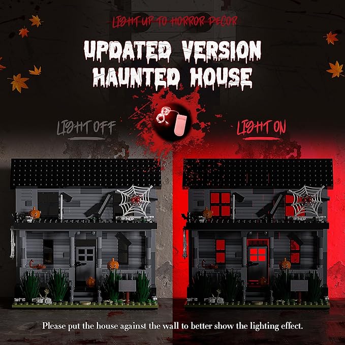 Horror Movie Figure &amp Haunted House Building Blocks Kits with Led Light for Halloween Decor Compatible for Lego Collectible Decoration Building Toy Creative Present for Fans Adults Christmas Hol