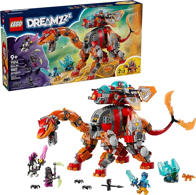 LEGO DREAMZzz Dino Jet Dinosaur Building Toy for Boys &amp Girls - Pretend Play Set for Kids Ages 9+ W/2 Build Options - Includes 4 Minifigures - Gift Idea for Birthdays - 71514
